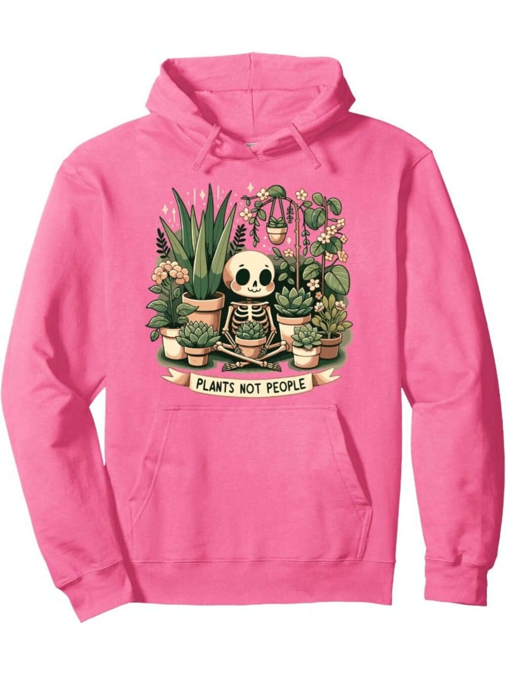 🆕 Women's Pink Skeleton Plants Not People Graphic Print Pullover Hoodie Sweats